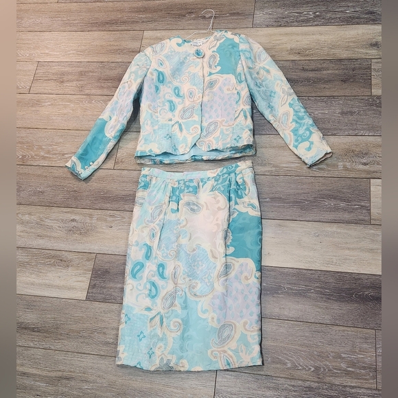 Anne Crimmins For Umi Collection Vintage Paisley Light Blue 2 Piece Skirt Set - Picture 1 of 10
